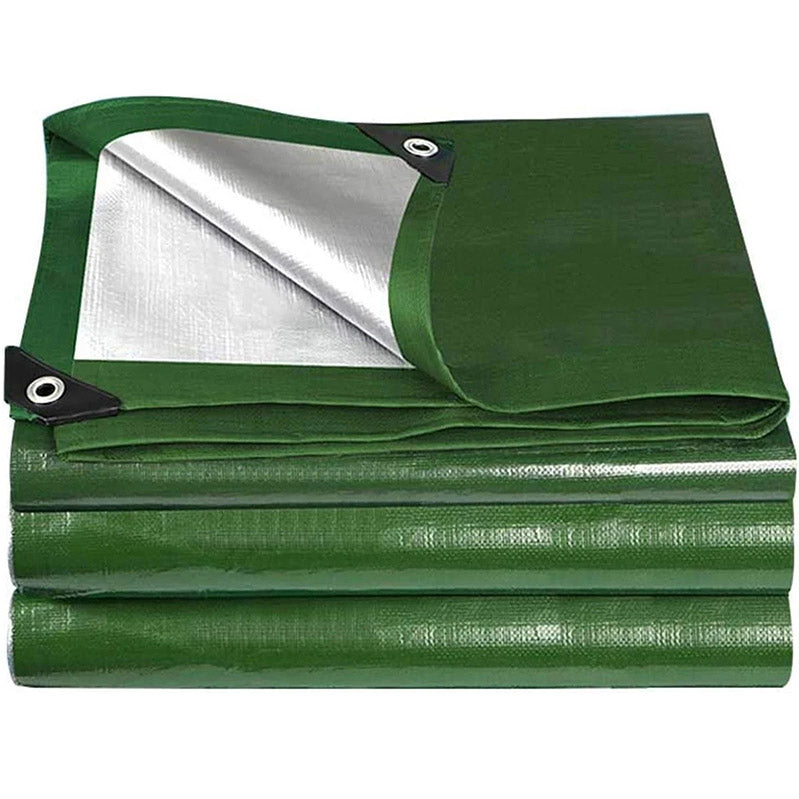 Green & Silver Waterproof Tarpaulin 140gsm UV Resistant Heavy-Duty Outdoor Cove