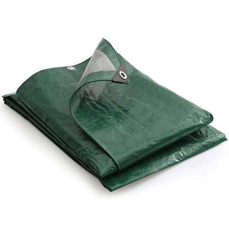 Green & Silver Waterproof Tarpaulin 140gsm UV Resistant Heavy-Duty Outdoor Cove